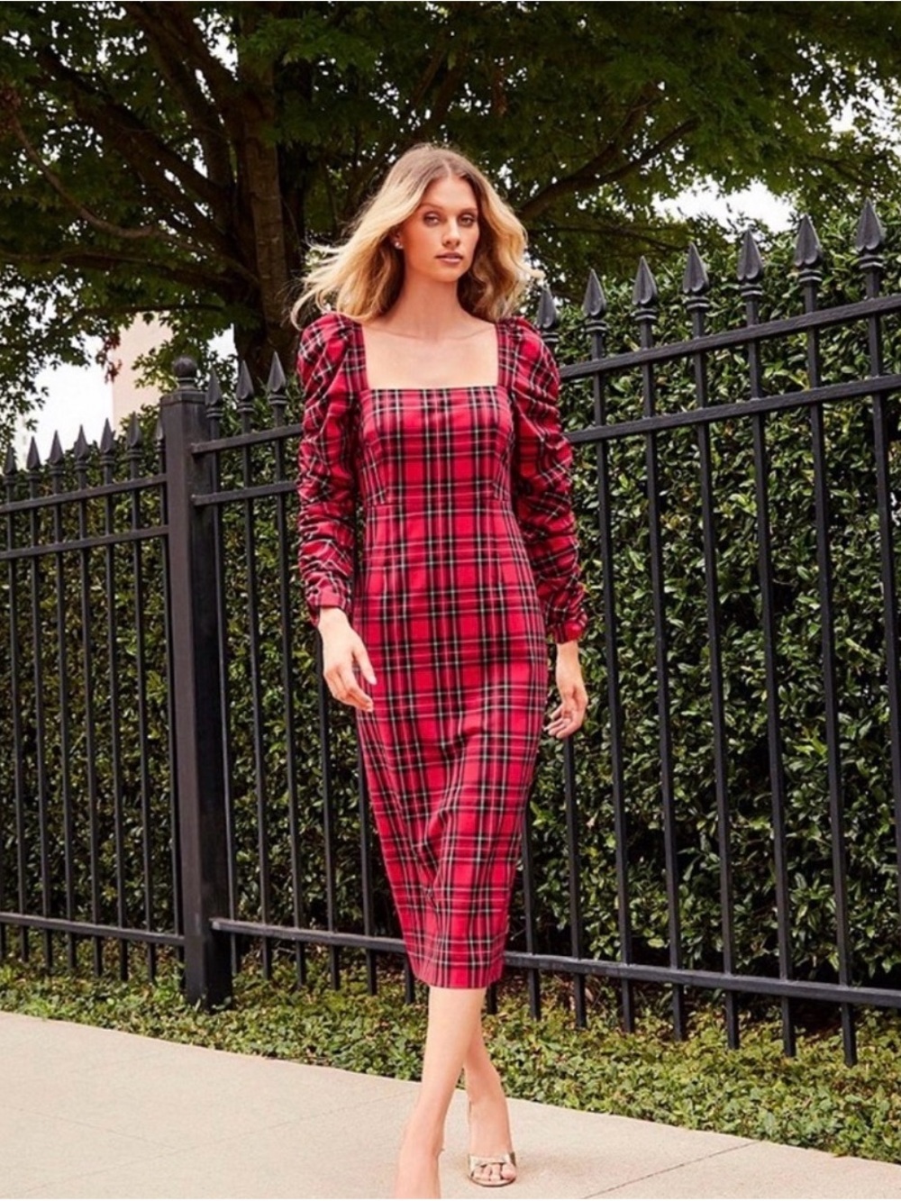 Antonio Melani Square Neck Plaid Dress
